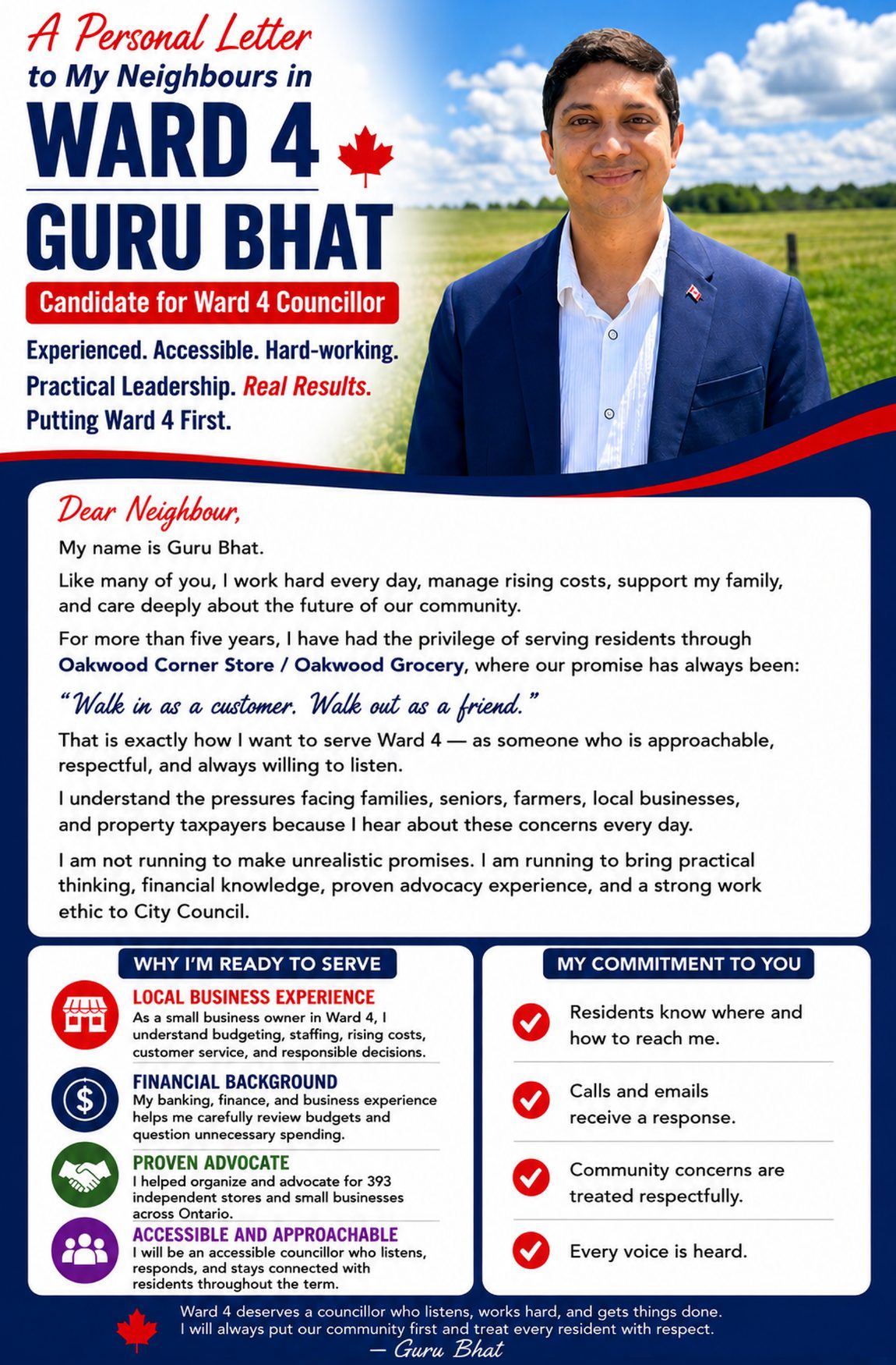 A Personal Letter to My Neighbours in Ward 4 from Guru Bhat, Candidate for Ward 4 Councillor
